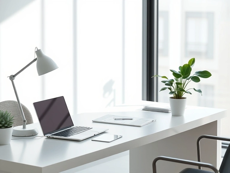 Futuristic AI technology workspace with cutting-edge office technology and digital innovation