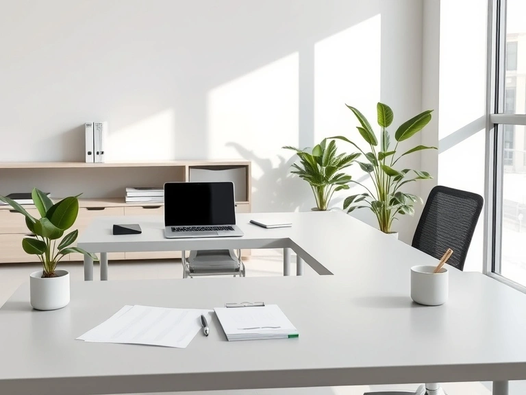 Modern office desk with laptop and audit documents